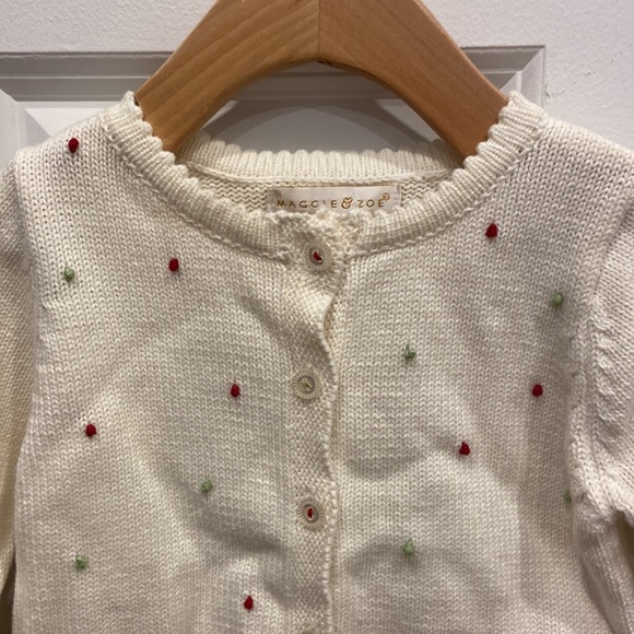 Maggie & Zoe Cream, Green & Red Christmas Wreath Cardigan - Picture 2 of 7